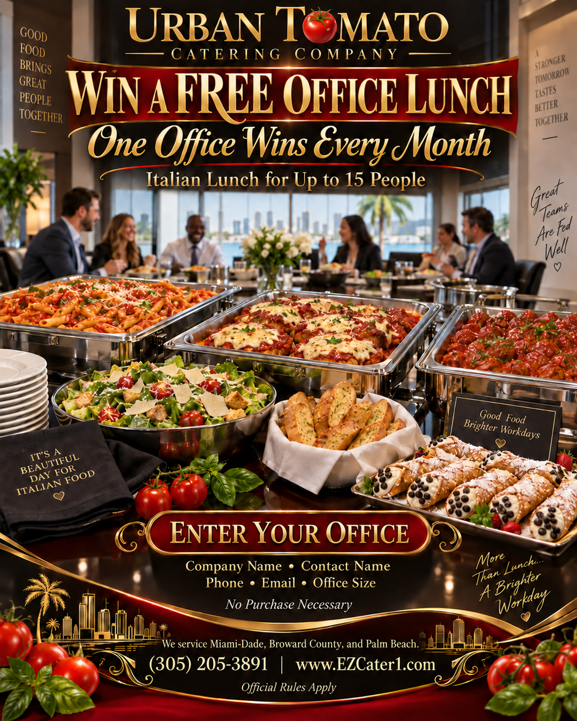 Urban Tomato free office lunch monthly giveaway flyer